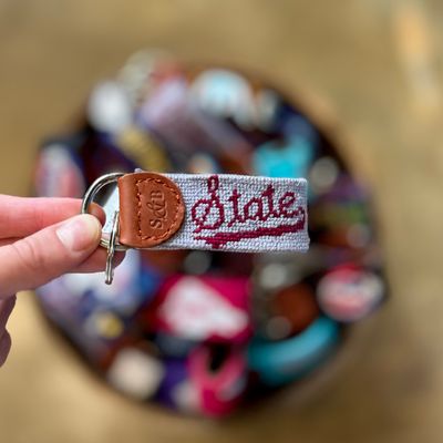 Mississippi State Script Needlepoint Key Fob