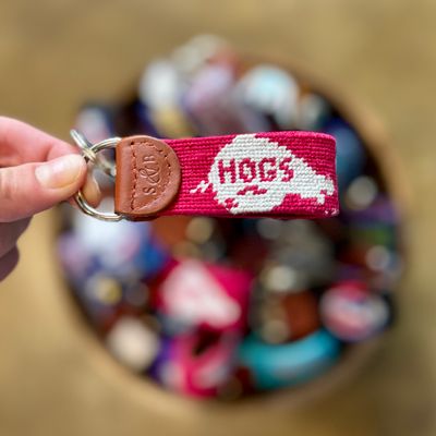 Arkansas Vintage Hog Needlepoint Key Fob