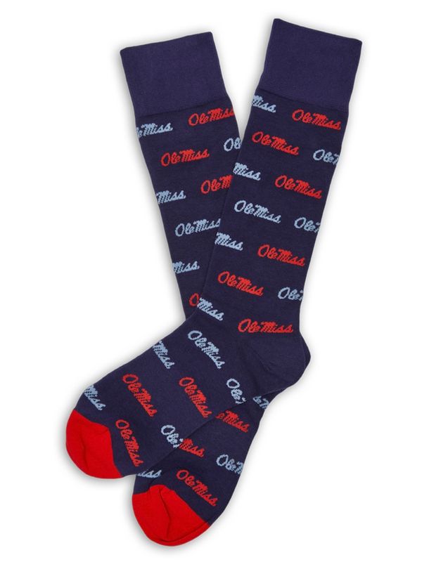 Ole Miss Navy Script Dress Sock