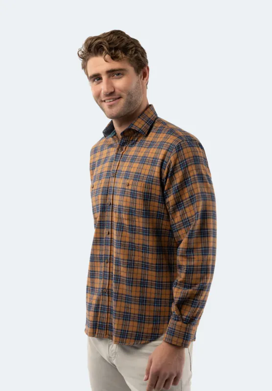 Copper Brown Plaid Button Down Shirt