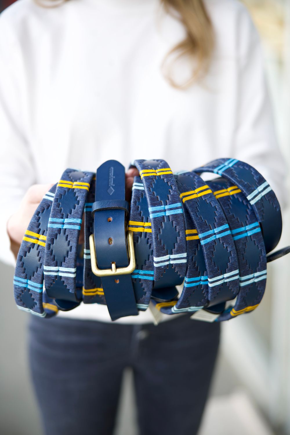 Pampeano Leather Belt, Color: Azul Marino, Size: 30/85cm