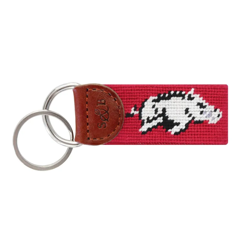 Arkansas Needlepoint Key Fobs (Cranberry)