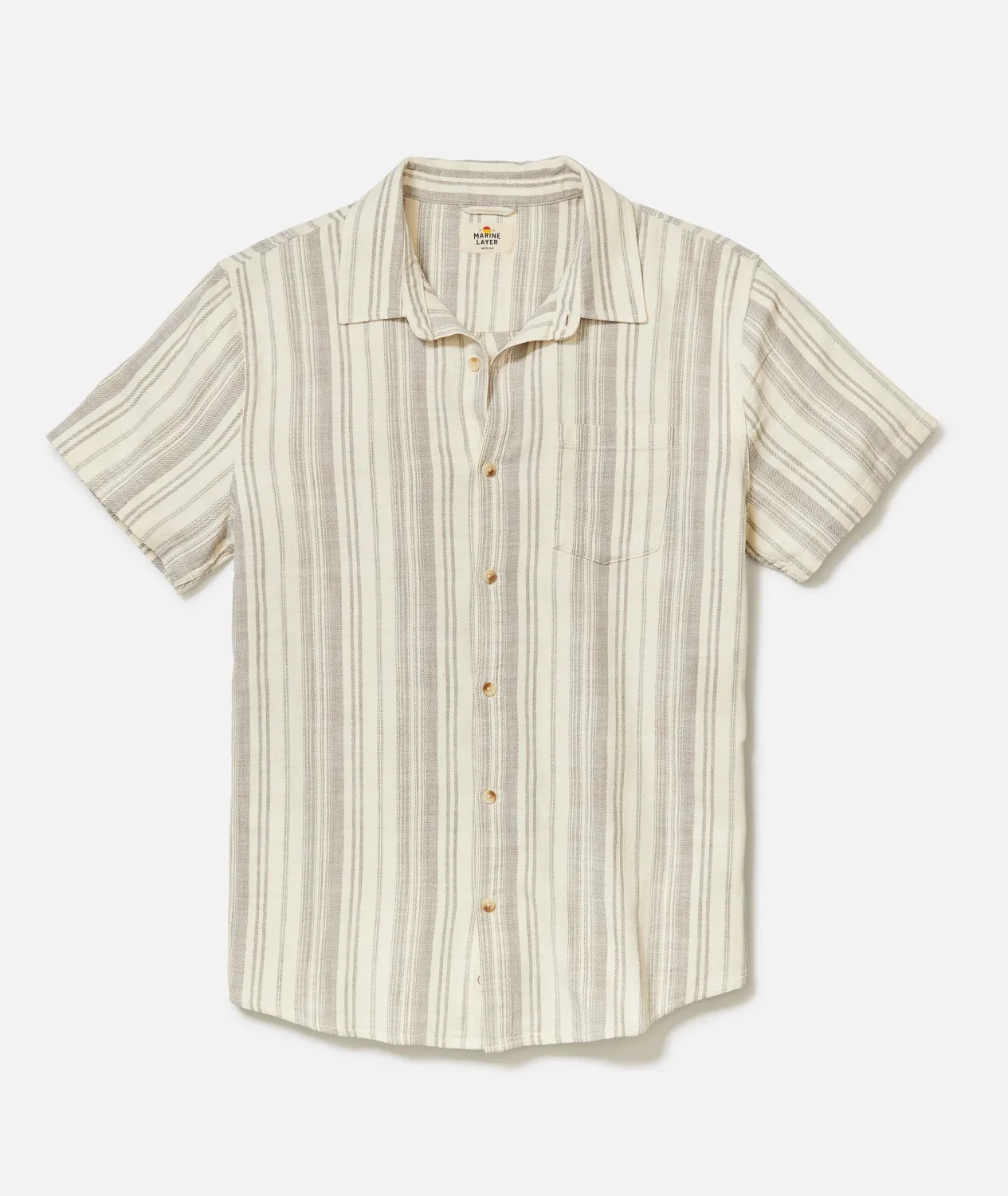 Classic Stretch Selvage Shirt SS, Size: Medium, Color: Cream Olive Stripe