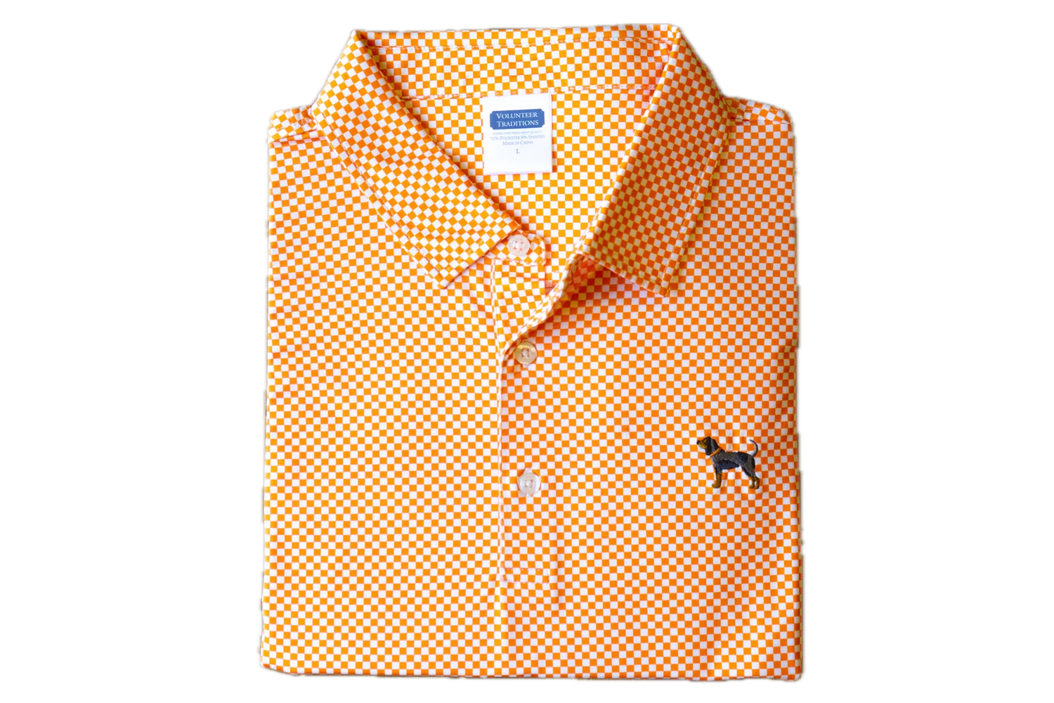 Bluetick Checkerboard Polo, Color: Orange/ White, Size: S