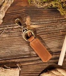 Natural Brown Leather Keyfob