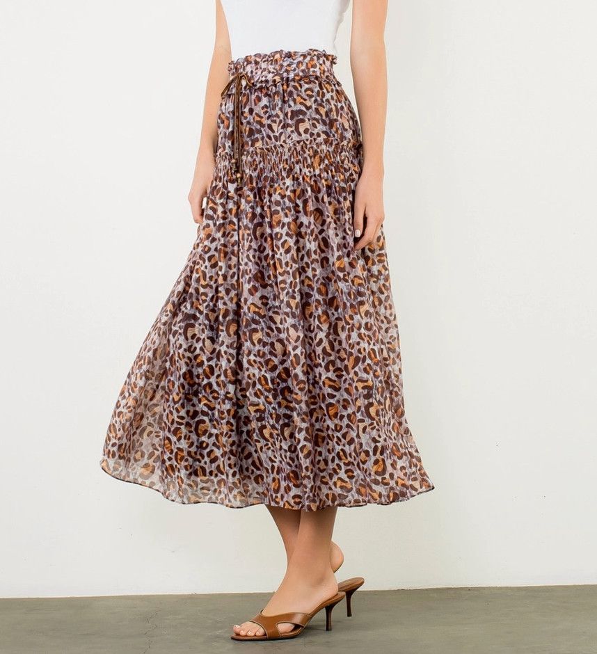 Smocked Waist Leopard Print Maxi Skirt