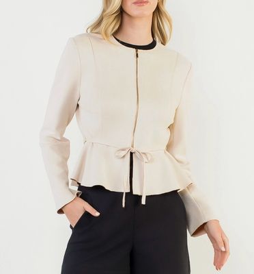 Cream Faux Suede Peplum Jacket