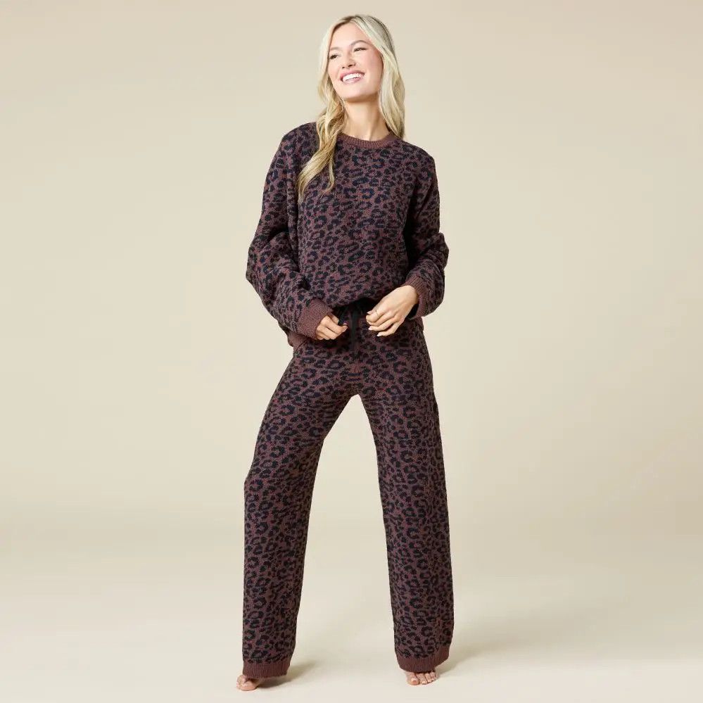 Marshmallow Leopard Crew Neck Lounge Set