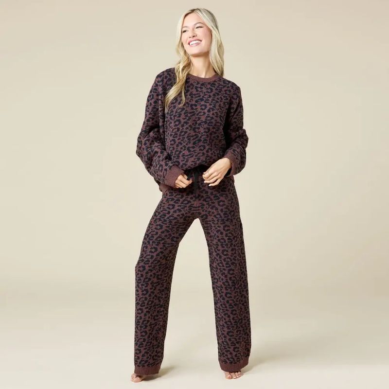Marshmallow Leopard Crew Neck Lounge Set