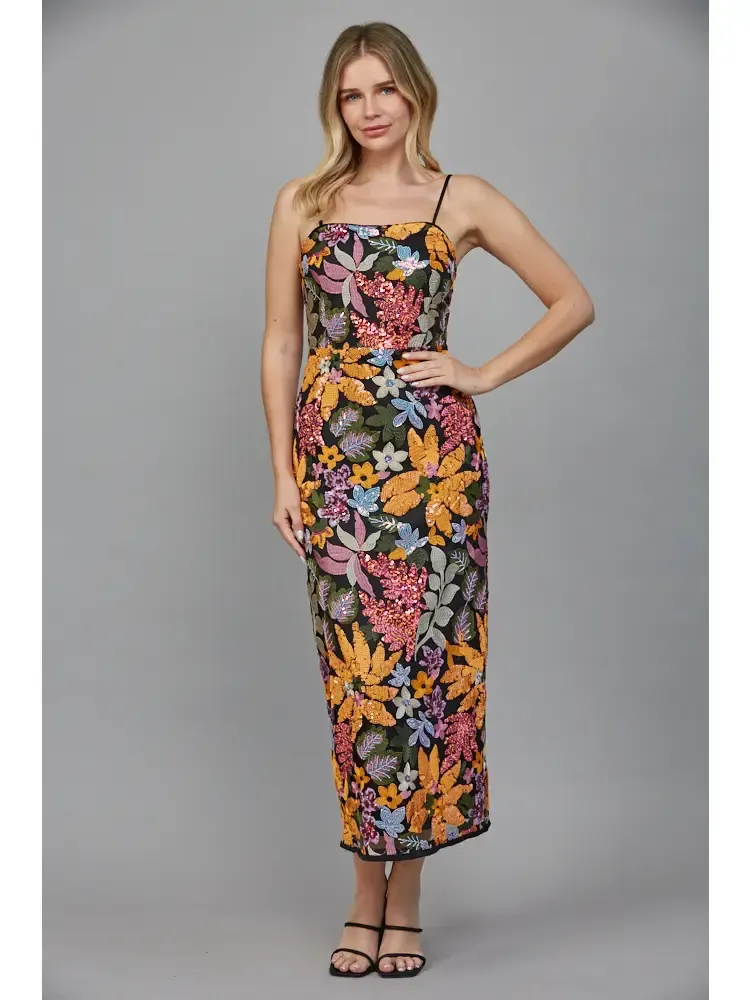 Floral Sequin  Midi Dress