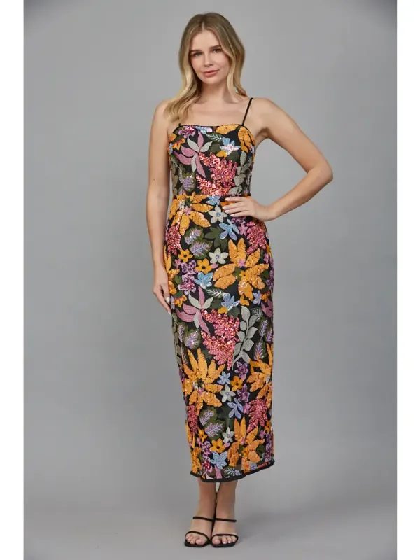 Floral Sequin  Midi Dress