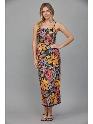 Floral Sequin  Midi Dress