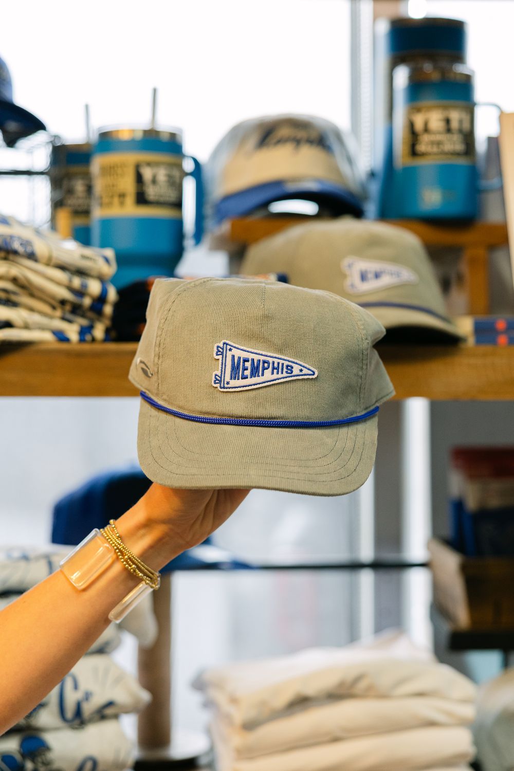 Memphis Pennant Corduroy Hat, Color: Grey/Blue