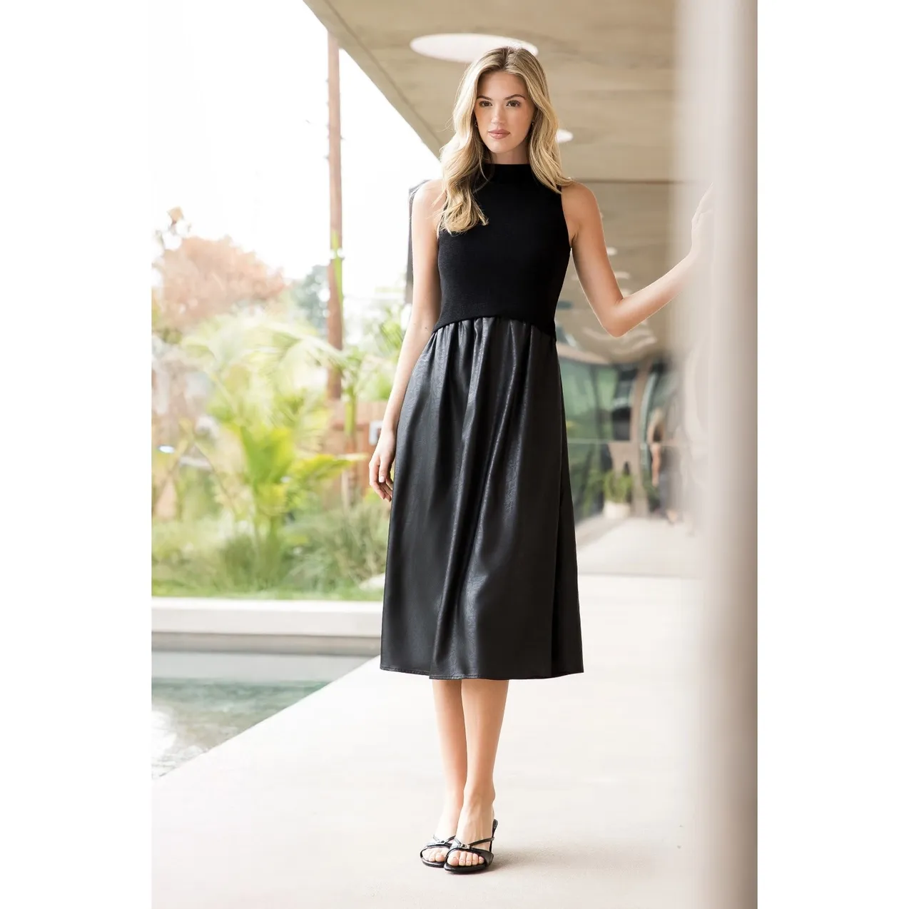 Mix Media Faux Leather Dress