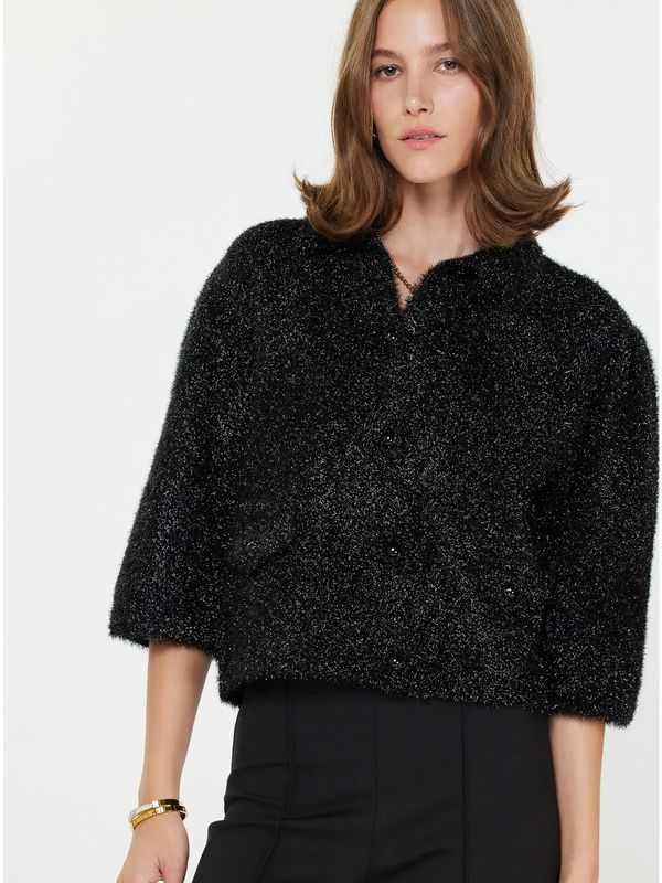 Fuzzy Metallic Sweater Cardigan