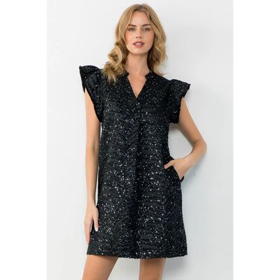Black Flutter Sleeve Dress