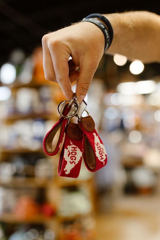 Arkansas Vintage Hog Needlepoint Key Fob