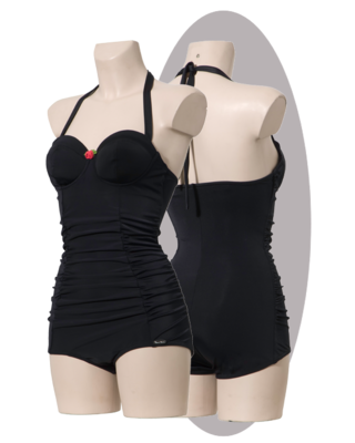 Bathing suit with pleated front, wired cups