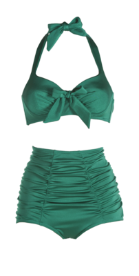 Bikini, bows, high waisted, green