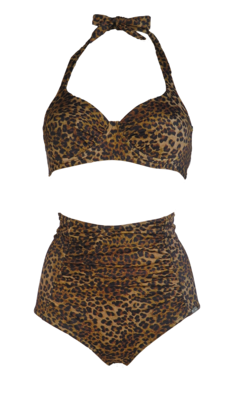Bikini with pleated cups, panther print