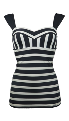 Bathing suit, with apron, striped print black/ivory