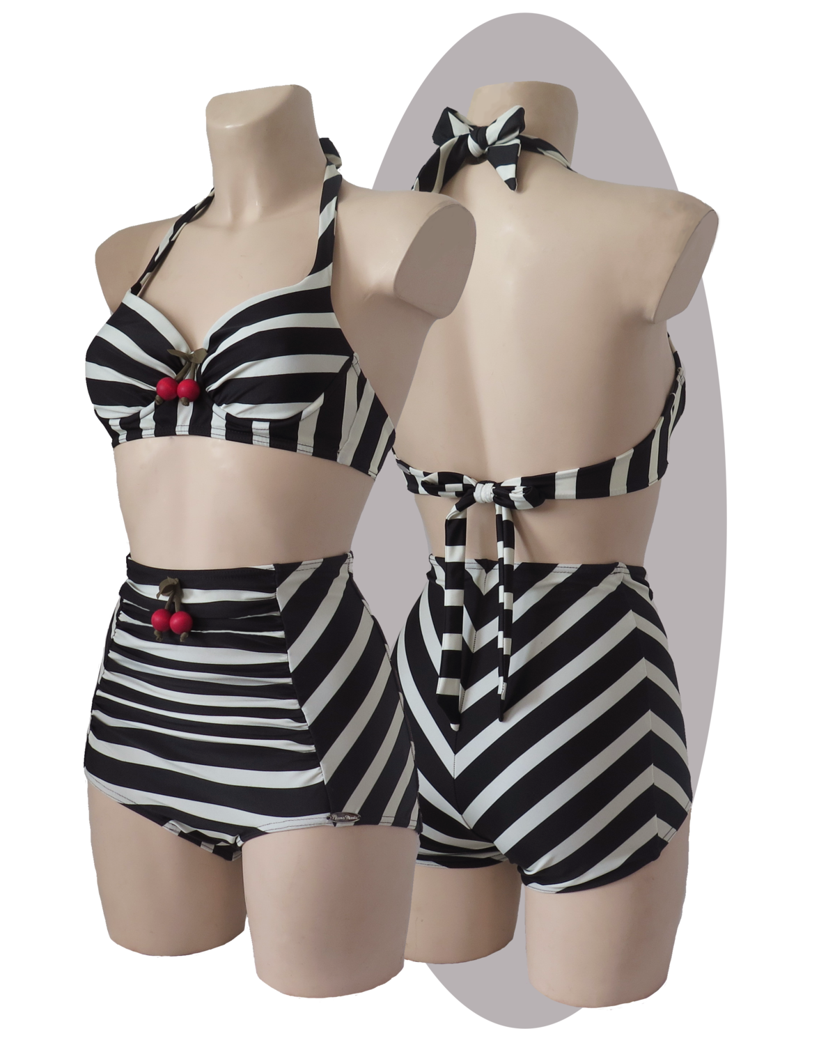 Bikini Carmen, black & ivory striped print