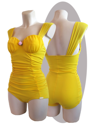 Bathing suit, mais yellow, pleated cups and front