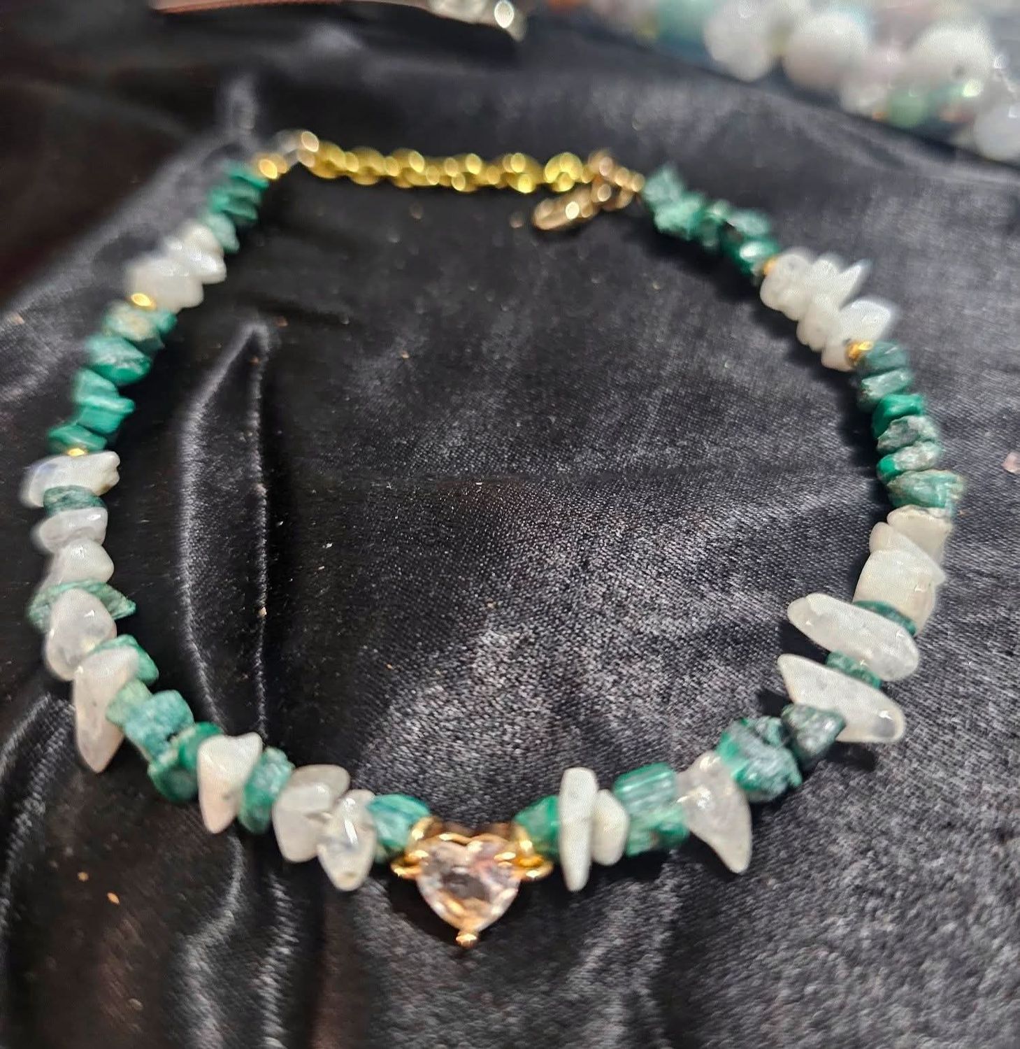 Chaîne cheville malachite et moonstone