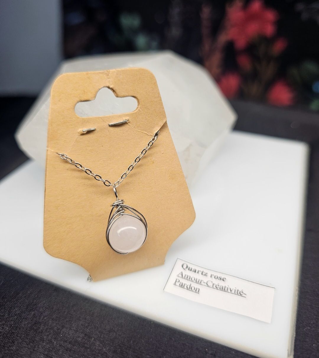 Pendentif quartz rose