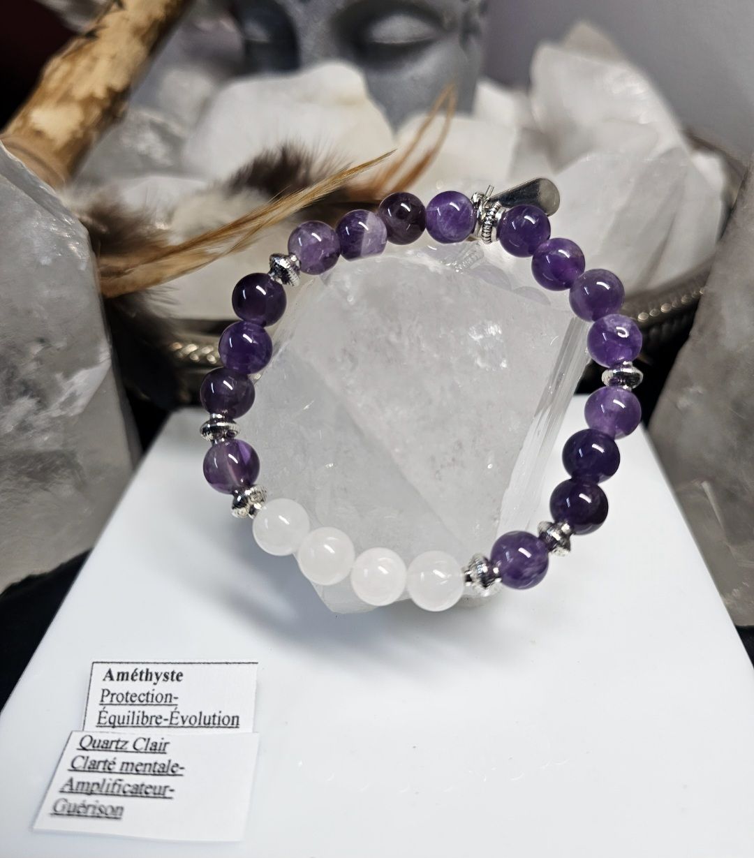 Bracelet améthyste et quartz clair