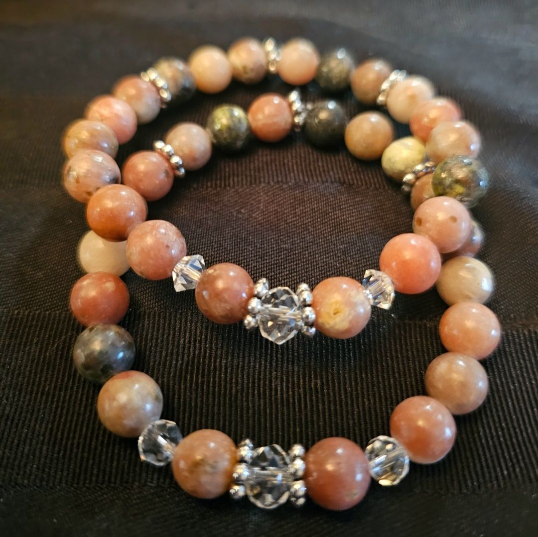 Bracelet rhodochrosite et cristal