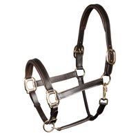 &quot;Harry&#39;s Horse leren halster bruin met goud voor paard, pony, cob of shetlander, maten full cob&quot;