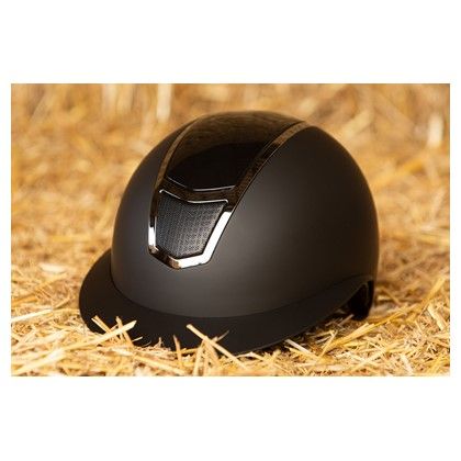 &quot;Mont Blanc paardrijcap in zwart – matte afwerking met glossy middenbaan, ventilatie en draaiknop&quot;