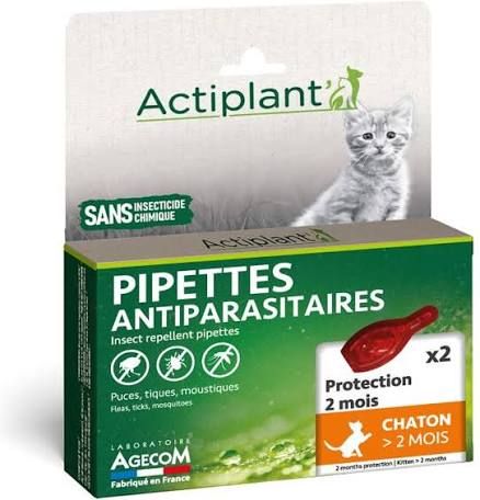 Laboratoire Agecom Actiplant Kitten - Anti-Vlo en Teek Pipetten - Natuurlijk - 2 stuks