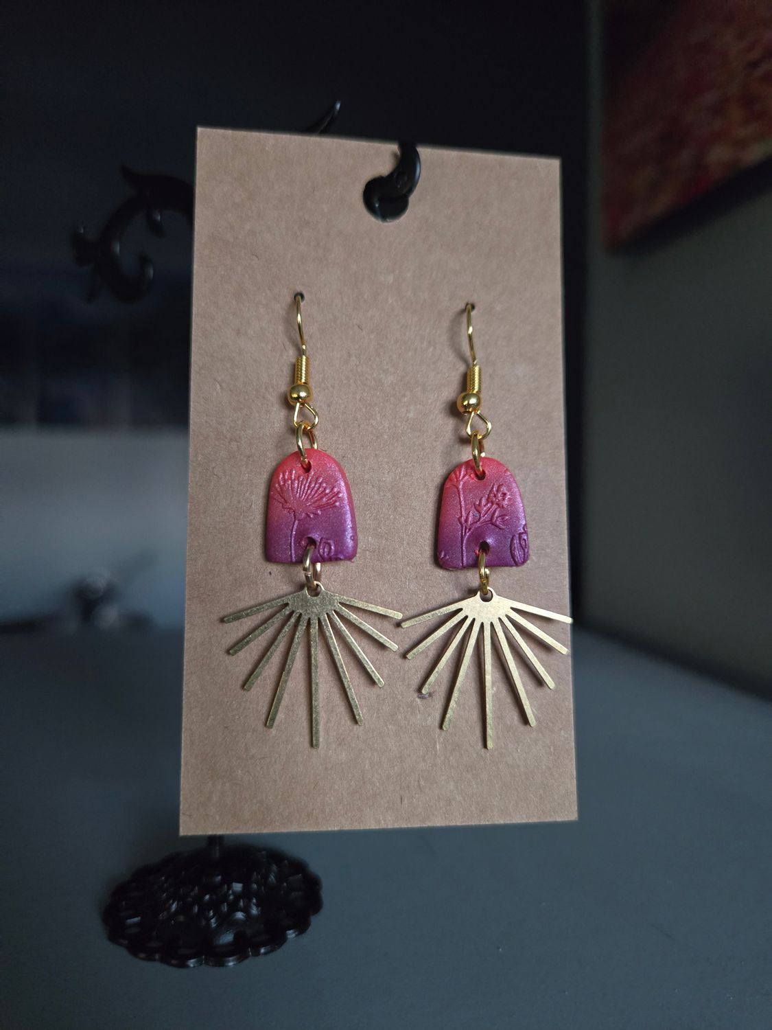 Pink &amp; Purple Ombre Wildflower Stamped Arches w/Sunburst Charms