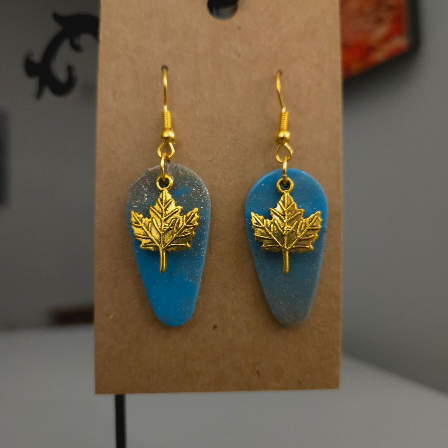 Gold &amp; Blue Ombre Medium Geometrics w/Leaf Charms
