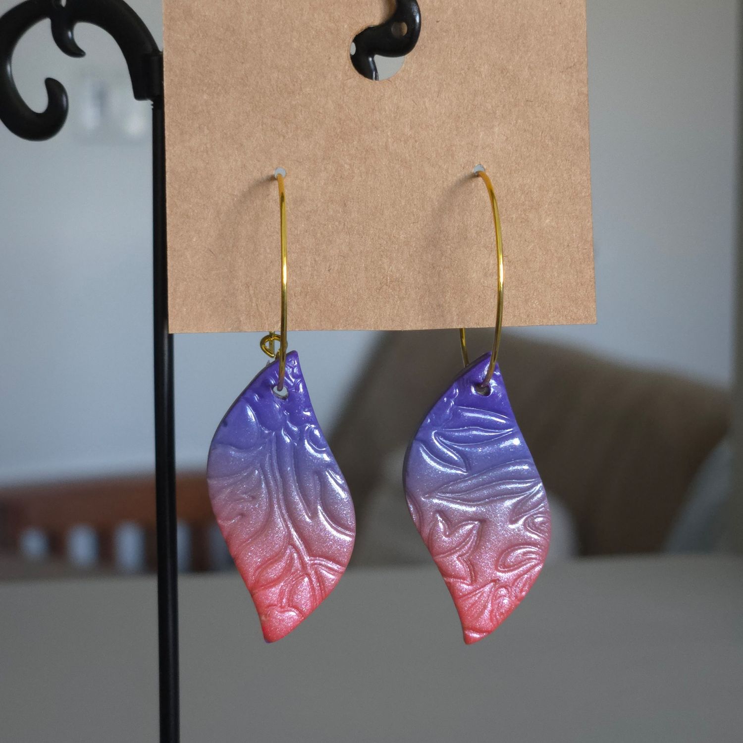 Purple &amp; Salmon Ombre Plant Stamped Abstracts