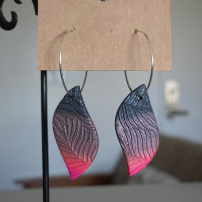 Black &amp; Salmon Ombre Plant Stamped Abstracts
