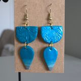 Blue &amp; Silver Ombre Plant Stamped Teardrops