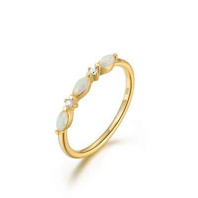 EQR29 RINNTIN Dainty 925 Sterling Silver Jewelry Opal 14K Gold Plated Vermeil Rings for Women