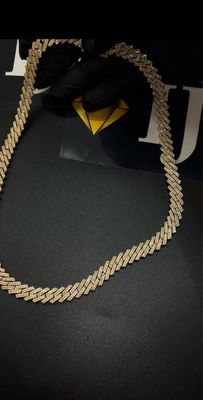 11MM 18K Solid Gold Cuban Link Set With Natural Diamond 22.5 Inch