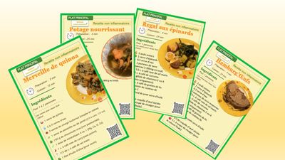 Lot de 7 recettes non- inflammatoires de plat principal créées par Jean-Marie Defossez.