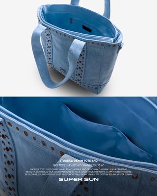 STUDDED DENIM TOTE BAG