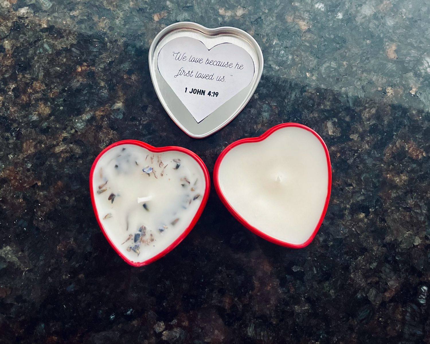 Because He Loved Us Heart Candle
