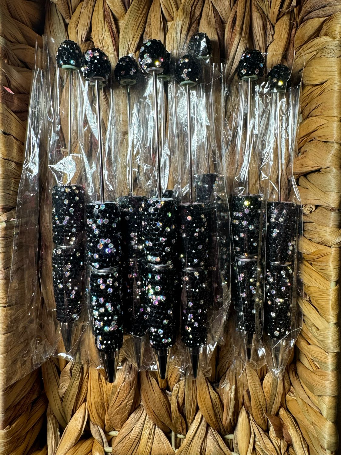 Black And Silver Rhinestone Beadable Pen