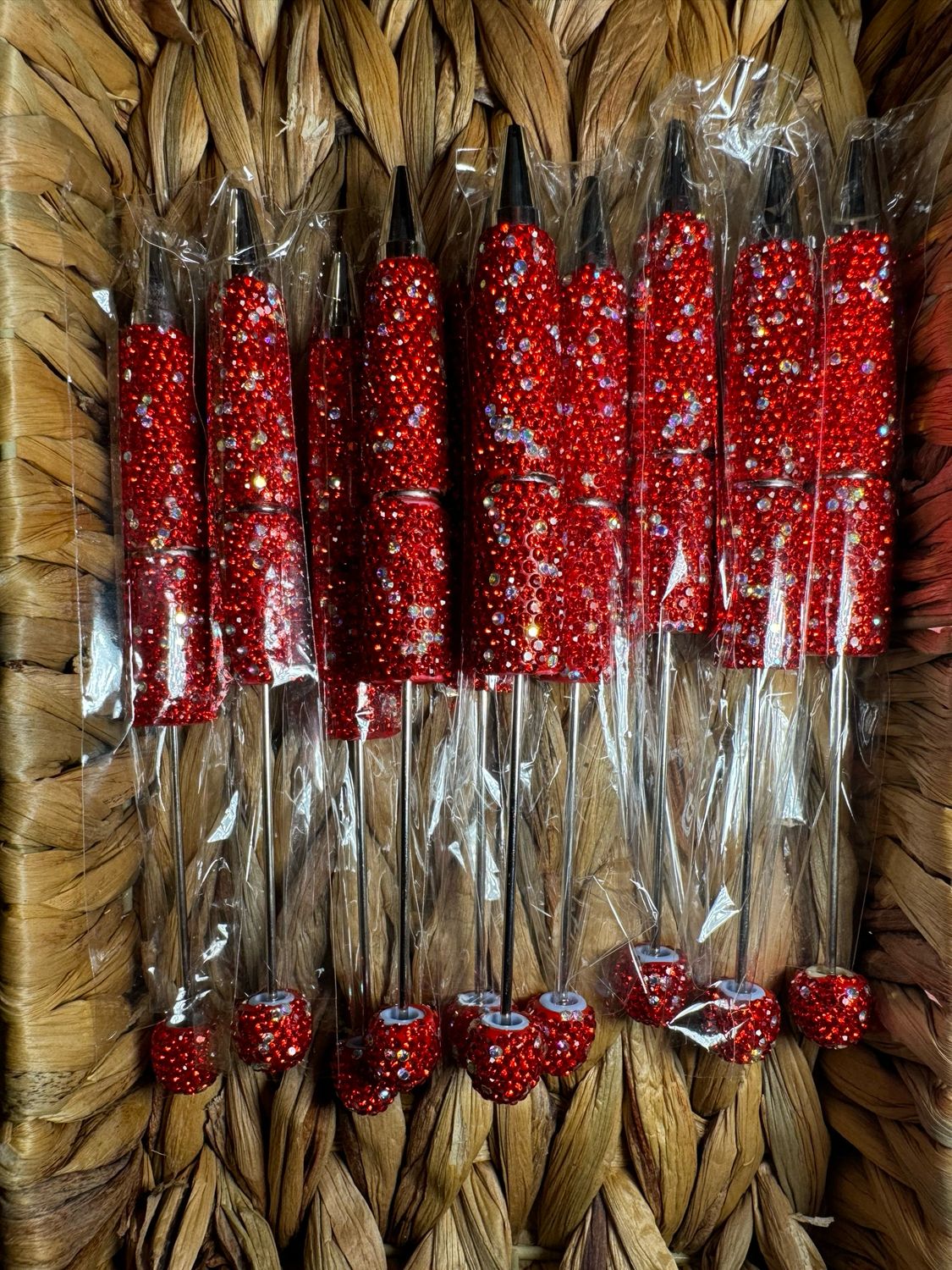 Red and Silver Rhinestone Beadable Pen
