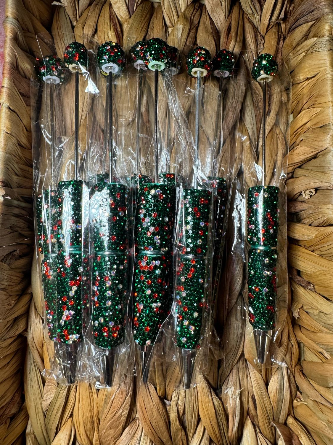 Green Christmas Rhinestone Beadable Pen