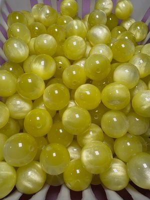 15mm Yellow Cateye Beads