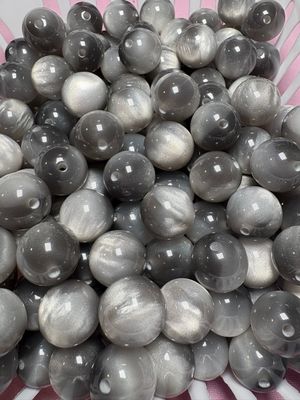 15mm Light Black Cateye Beads