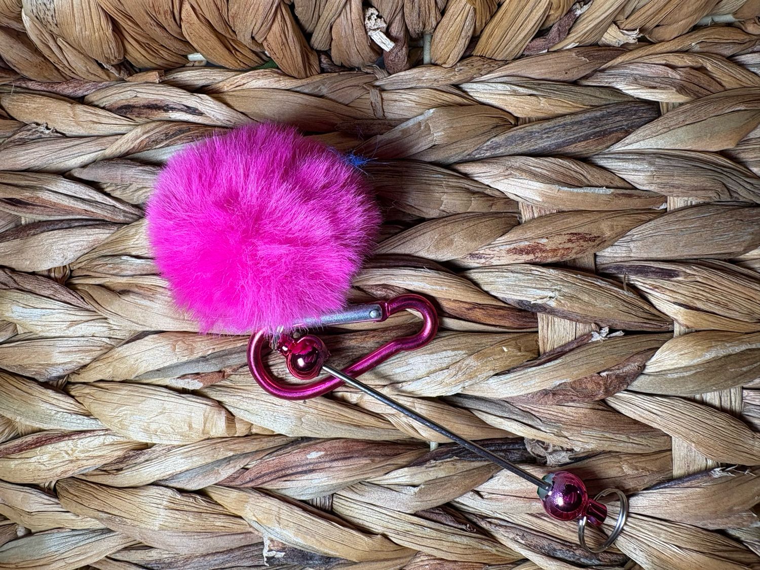 Hot Pink Pom Pom Keychain 